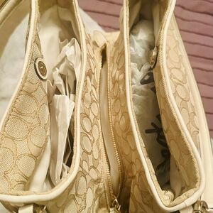 Coach Beige Signature Jacquard Triple-Compartment Shoulder Tote